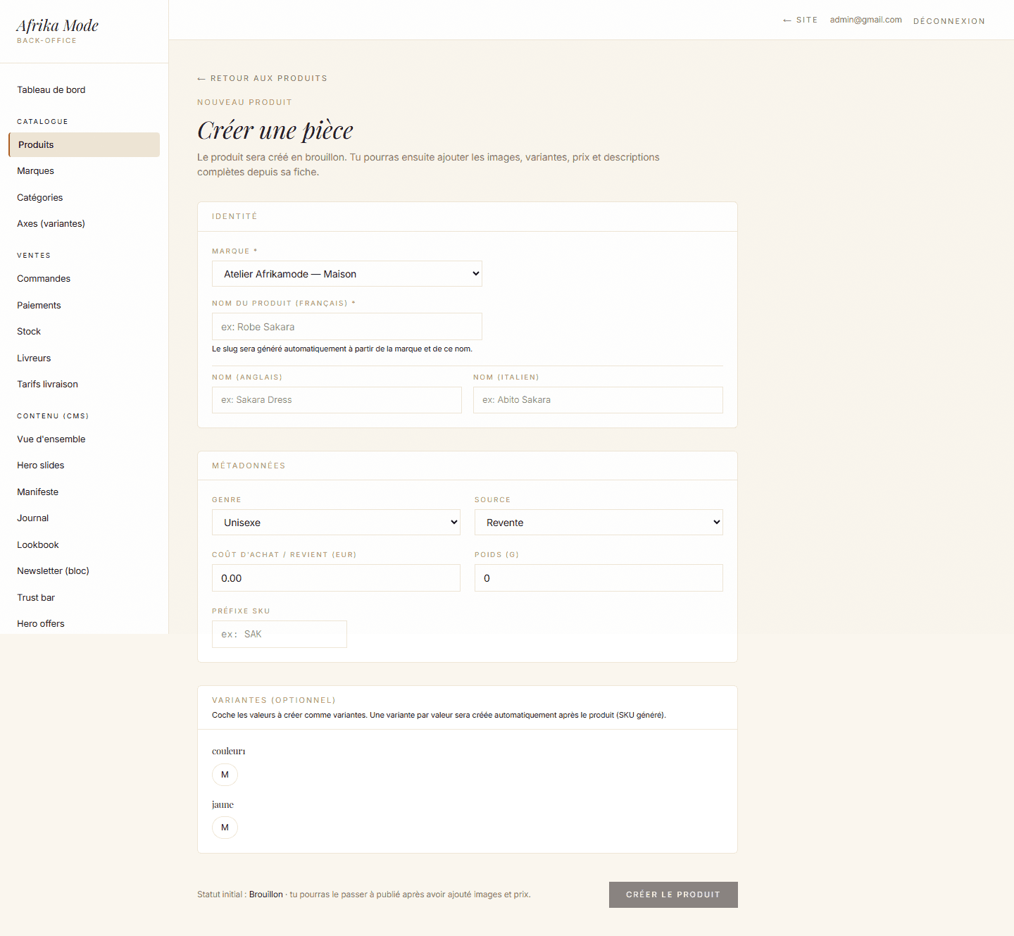 Product sheet: detailed editing